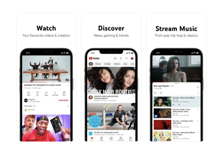 watch, discover, stream music